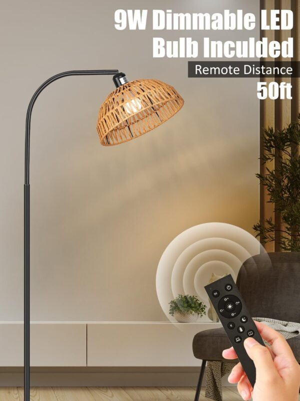 Rattan Floor Lamp- Modern Black Standing Floor Lamps with Remote Control and ... - Image 3