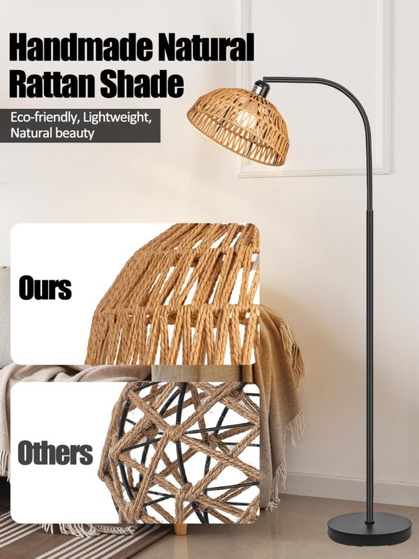 Rattan Floor Lamp- Modern Black Standing Floor Lamps with Remote Control and ... - Image 5