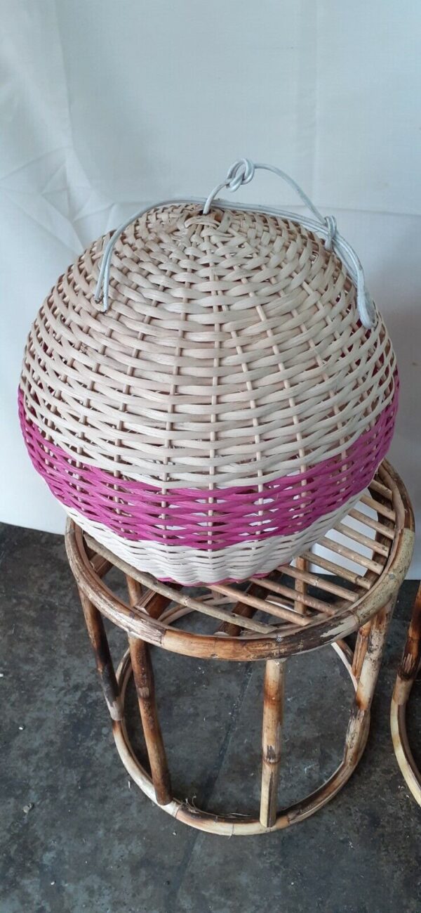 Rattan Handwoven Wicker Pink Air Balloon Shape 2 pcs set Hanging Pendant Lamp - Image 2