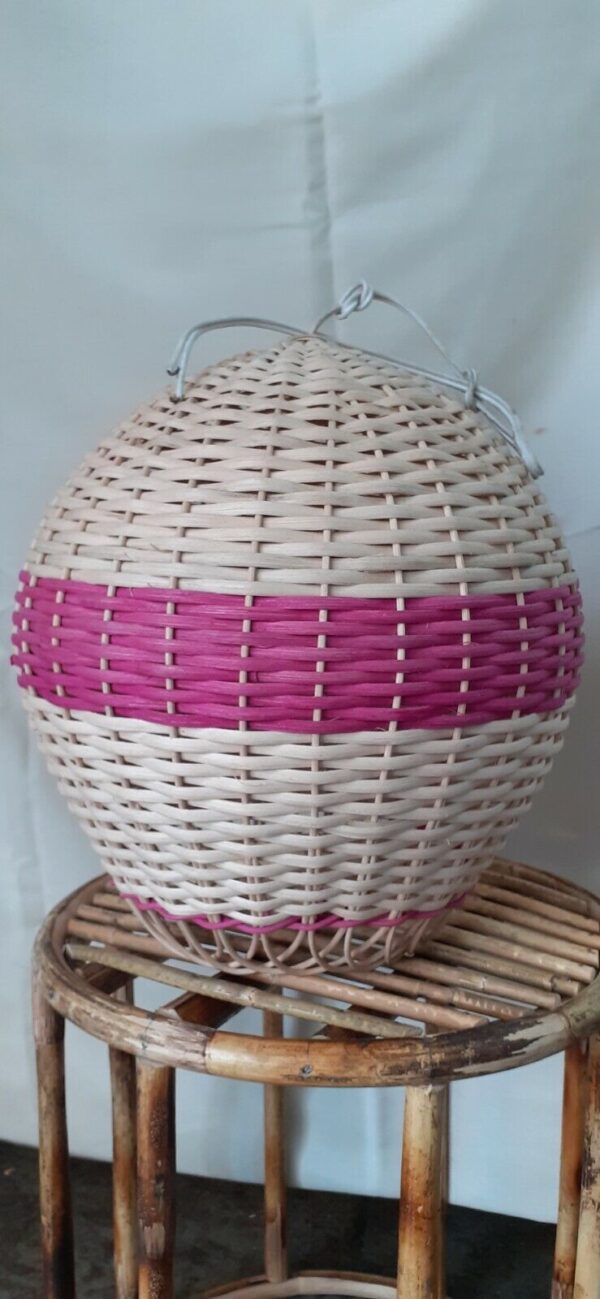 Rattan Handwoven Wicker Pink Air Balloon Shape 2 pcs set Hanging Pendant Lamp