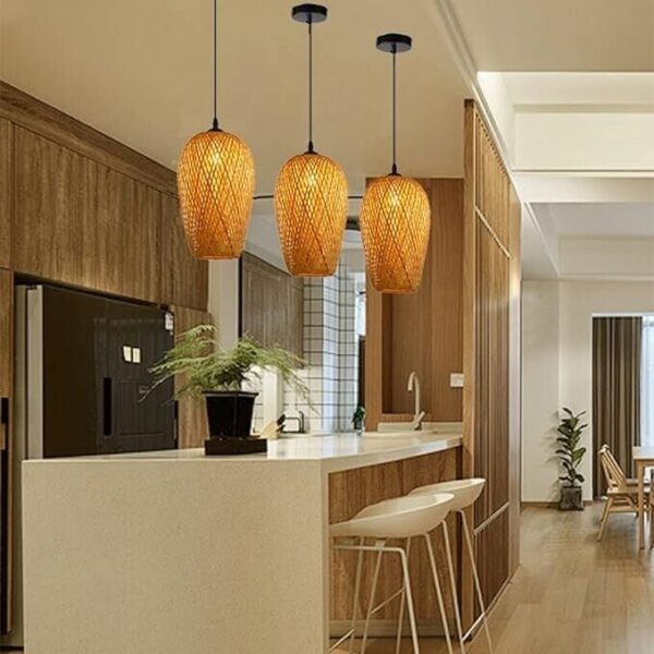 Rattan Hanging Lamp Shade Decoration Light Fixture Decorative Handmade Pack of 2 - Image 4