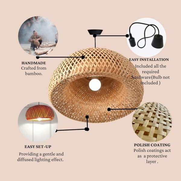 Rattan Hanging Lamp Shade Decoration Light Fixture Decorative Rustic Handmade - Image 6