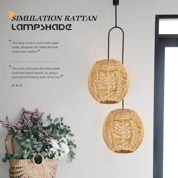 Rattan Lamp Shade, Woven Pendant Light Shade Boho Lamp Shade Replacement, Cei... - Image 3