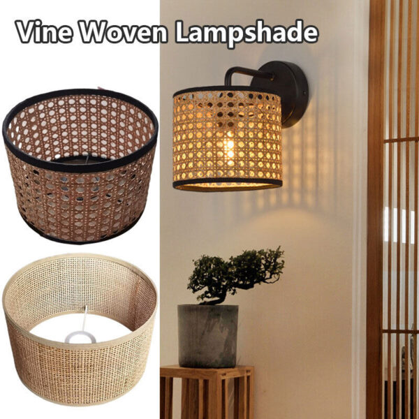 Rattan Lampshade Chandelier Woven Retro Handmade Restaurant Hanging Cover W/E27 - Image 2