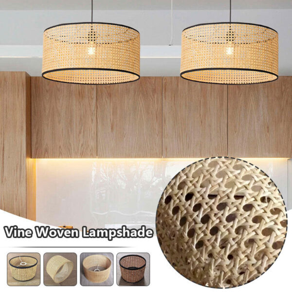 Rattan Lampshade Chandelier Woven Retro Handmade Restaurant Hanging Cover W/E27