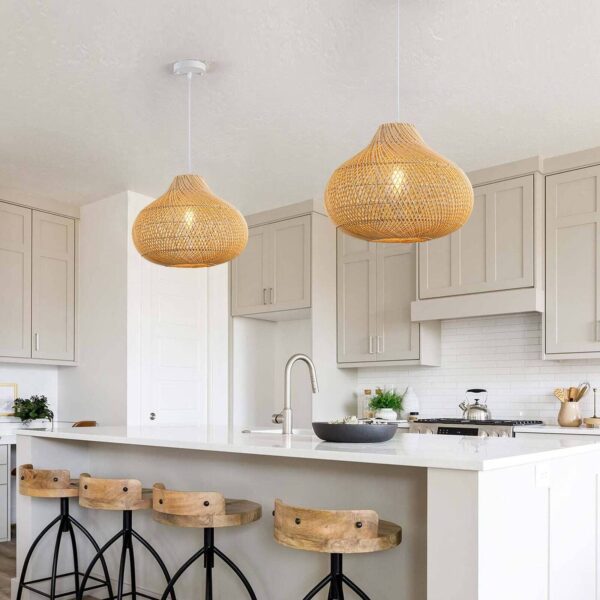 Rattan Pendant Lights, Large Wicker Chandelier Hand-Woven Boho Pendant Light ... - Image 6