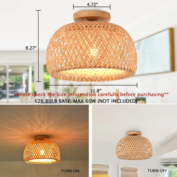 Rattan Semi Flush Mount Ceiling Light,Bamboo Wicker Light Fixture,Handmade Bo... - Image 2