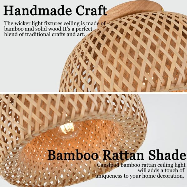 Rattan Semi Flush Mount Ceiling Light,Bamboo Wicker Light Fixture,Handmade Bo... - Image 6