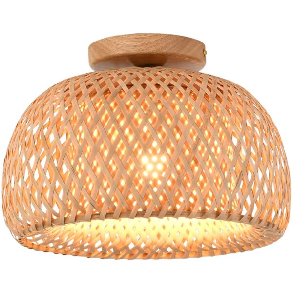 Rattan Semi Flush Mount Ceiling Light,Bamboo Wicker Light Fixture,Handmade Bo...