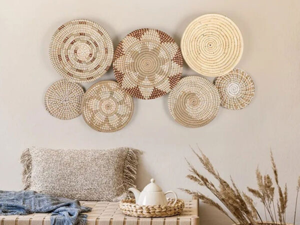 Set Rattan Wall Basket for Boho Home Decor