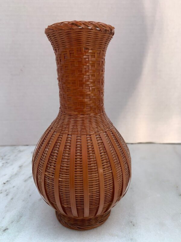 Rattan Wicker Flower Basket Vase Hand Woven Boho Tropical Decor 8"X4" Ikebana - Image 3