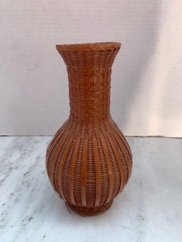 Rattan Wicker Flower Basket Vase Hand Woven Boho Tropical Decor 8"X4" Ikebana - Image 2