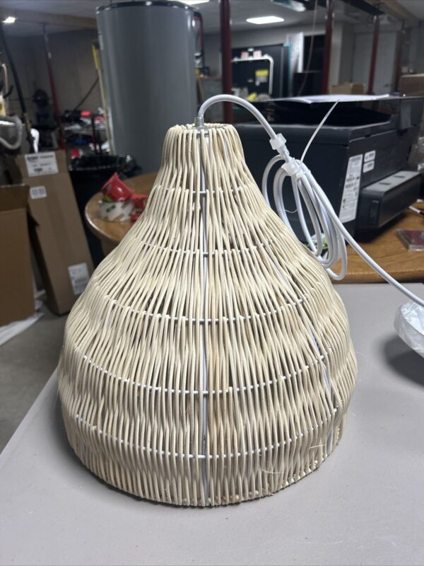 Rattan Wicker Pendant Light Fixture Hand Woven Boho Ceiling Light Island Cream