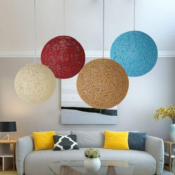 Rattan Wicker Woven Ball Globe Pendant Light Lampshade Hanging Ceiling Lamp 20cm - Image 4