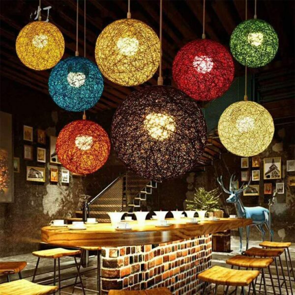 Rattan Wicker Woven Ball Globe Pendant Light Lampshade Hanging Ceiling Lamp 20cm