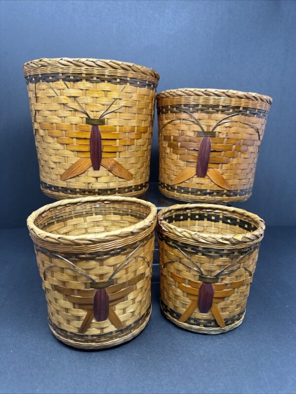 Rattan Wicker Woven Dual Sided Butterfly Nesting Baskets Planter Pots Set Of 4 - Image 2