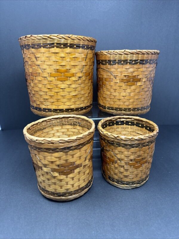 Rattan Wicker Woven Dual Sided Butterfly Nesting Baskets Planter Pots Set Of 4 - Image 3