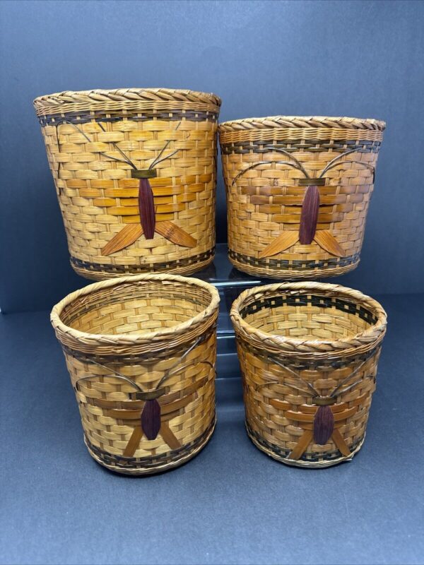 Rattan Wicker Woven Dual Sided Butterfly Nesting Baskets Planter Pots Set Of 4 - Image 4