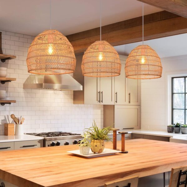 Rattan Woven Pendant Fixture Shades, Handmade Hanging Ceiling Lamp Crafts Lam... - Image 3