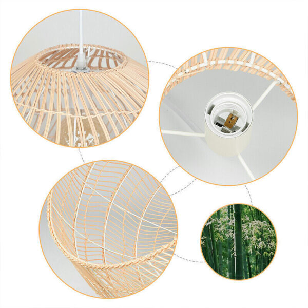 Rattan Woven Pendant Light Basket Light Fixture Handmade Hanging Ceiling Lamp - Image 2