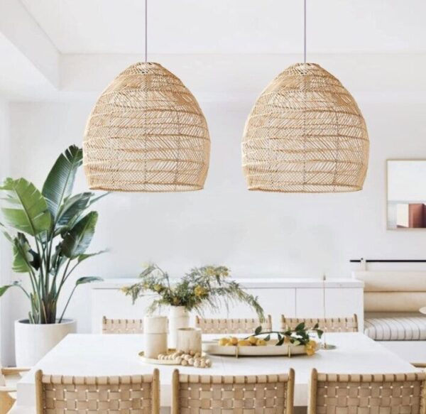 Rattan Woven Pendant Light Basket Light Fixture Handmade Hanging Ceiling Lamp - Image 3