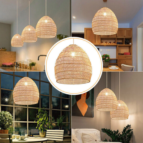 Rattan Woven Pendant Light Basket Light Fixture Handmade Hanging Ceiling Lamp - Image 5