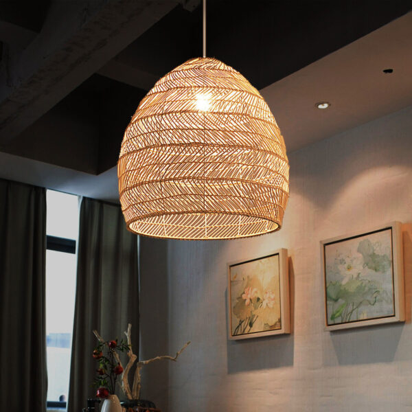 Rattan Woven Pendant Light Basket Light Fixture Handmade Hanging Ceiling Lamp