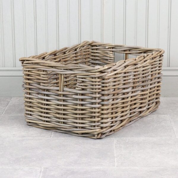 Rectangular Grey & Buff Rattan Deep Wicker Storage Basket