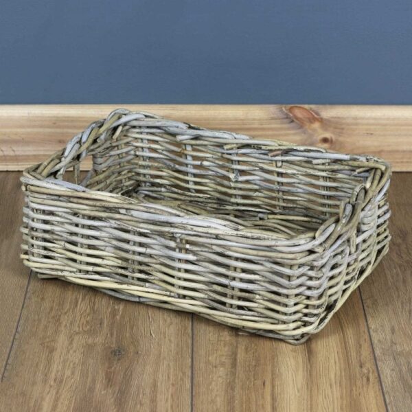 Rectangular Grey & Buff Rattan Wicker Storage Basket