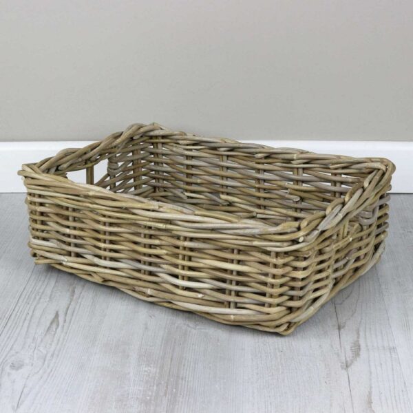 Rectangular Grey & Buff Rattan Wicker Storage Baskets