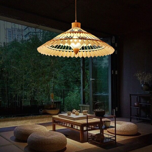 Retro Bamboo Pendant Light Chandelier Rattan Umbrella Shape Lamp Hanging Light - Image 2