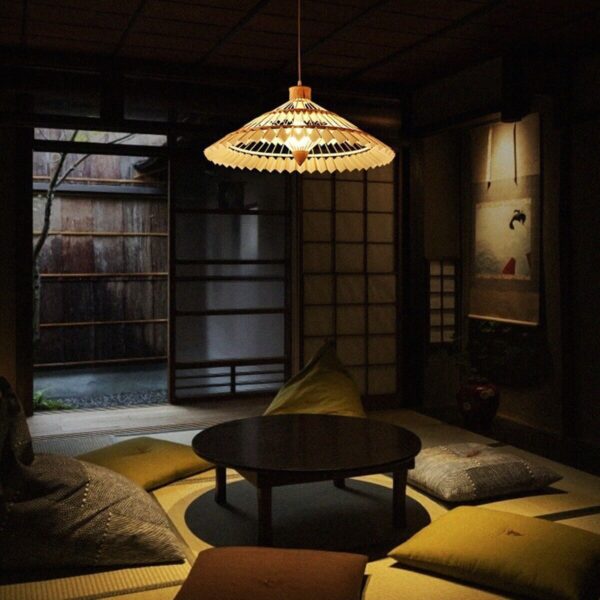 Retro Bamboo Pendant Light Chandelier Rattan Umbrella Shape Lamp Hanging Light