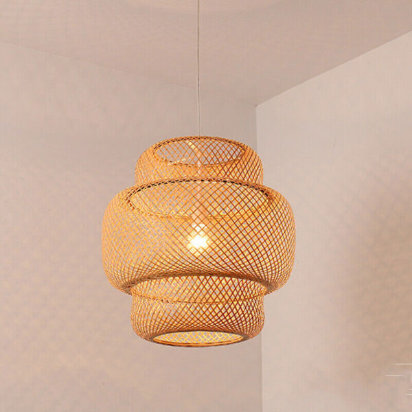 Retro Bamboo Rattan Wicker Chandelier Lantern Pendant Lamp Ceiling Light Fixture - Image 5