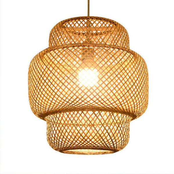 Retro Bamboo Rattan Wicker Chandelier Lantern Pendant Lamp Ceiling Light Fixture - Image 2