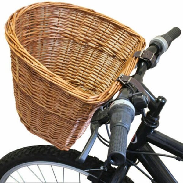 Retro Bike Basket Wicker Woven Bicycle Front Basket Handlebar Storage Basket - Image 2