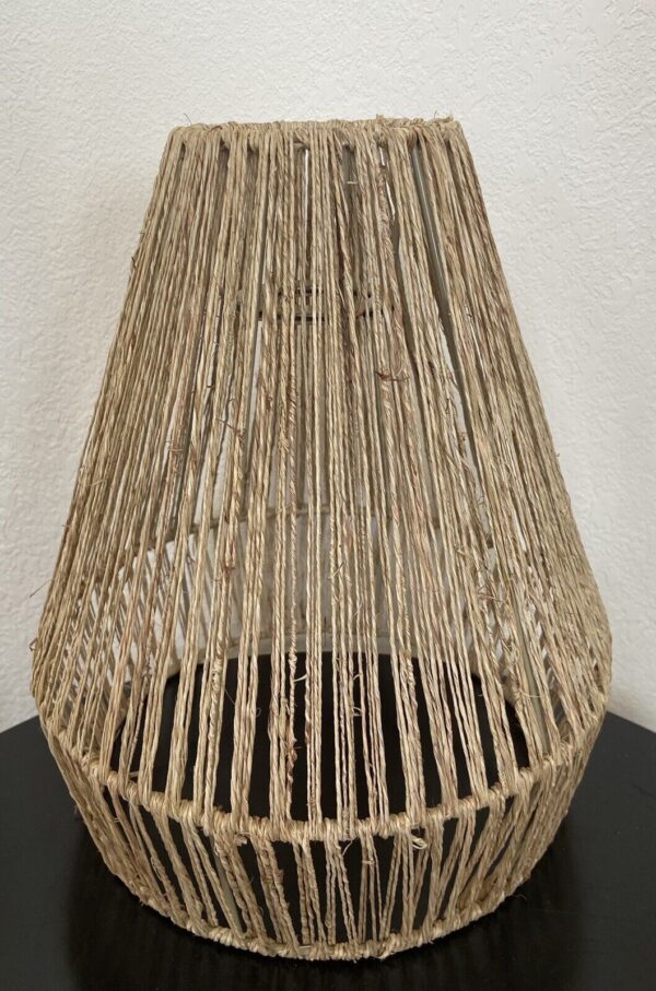 Retro Boho Rattan Woven Lamp Shade 11”x9” Pre-owned - Image 3