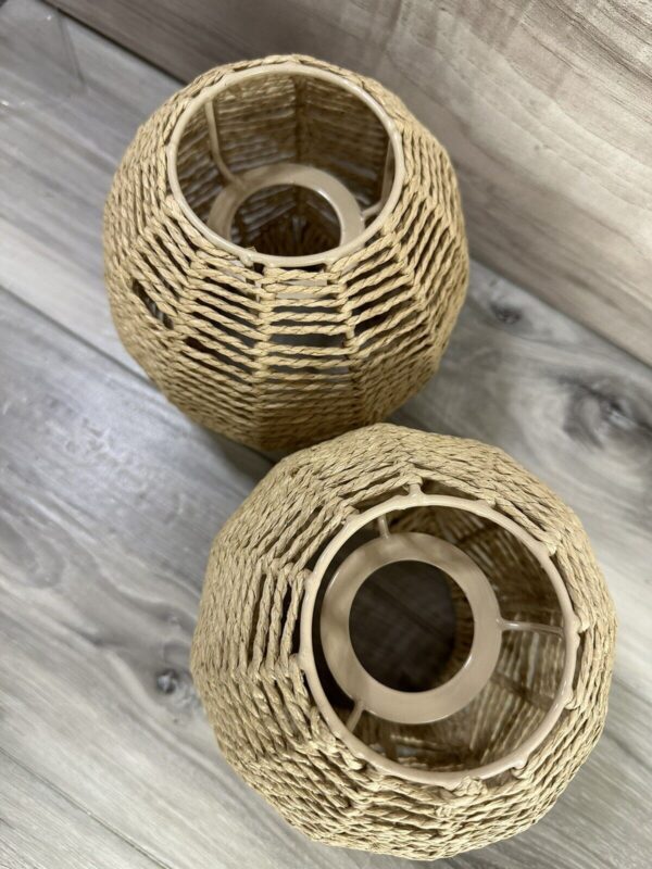 Retro Boho Rattan Woven Pendant Light Lamp Shades, 2 Pc, Handwoven 5.9”H - Image 3