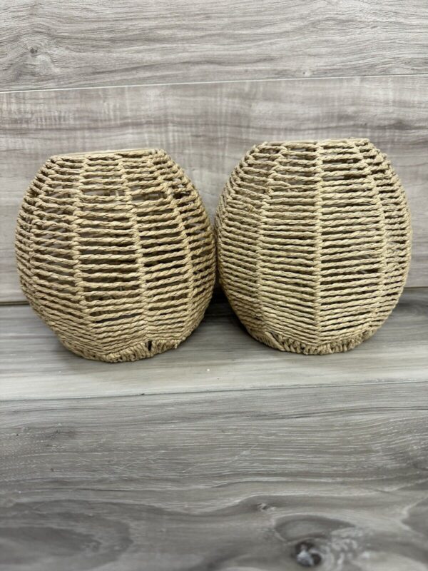 Retro Boho Rattan Woven Pendant Light Lamp Shades, 2 Pc, Handwoven 5.9”H