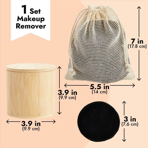 Reusable Cotton Pads for Makeup Removal with Bamboo Holder (3 In, Black, 18 Pcs) - Image 4