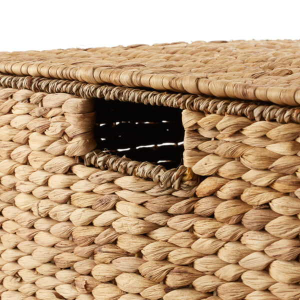 Rolling Storage Basket Cart w/ Lid & Wheels - Woven Wicker Divided Recycling Bin - Image 6