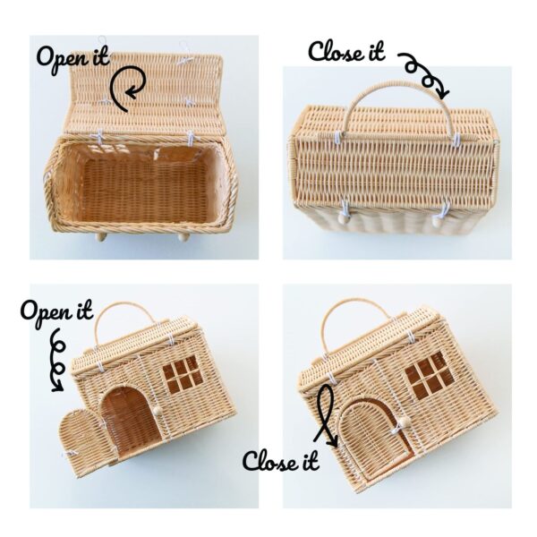 Rool Rattan House Shaped Basket Wicker Small Dollhouse Gift for Girls, Boho T... - Image 3