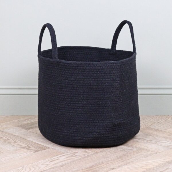 Round Black Cotton Rope Storage Basket With Handles