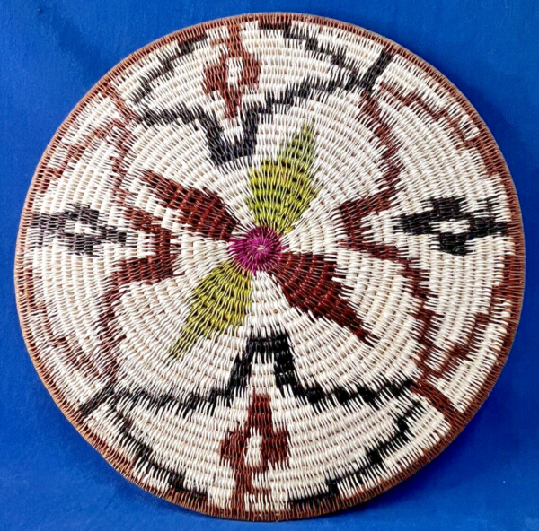 ROUND BOHO WOVEN FLAT SHALLOW BASKET - Image 4