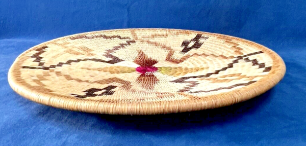 ROUND BOHO WOVEN FLAT SHALLOW BASKET - Image 5