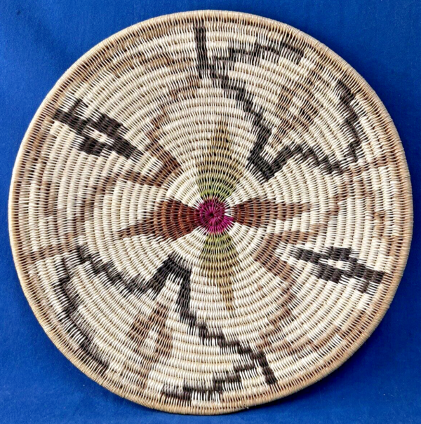 ROUND BOHO WOVEN FLAT SHALLOW BASKET