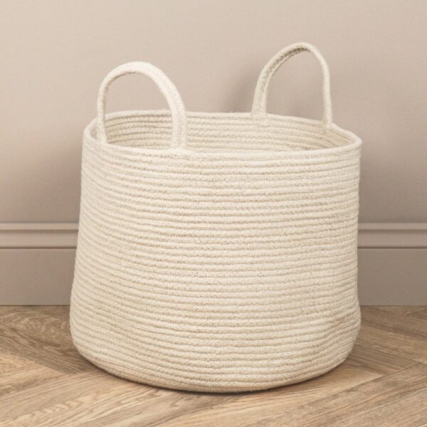 Round Cream Cotton Rope Storage Basket With Handles