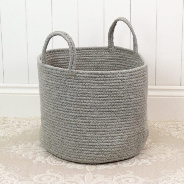 Round Grey Cotton Rope Storage Basket With Handles