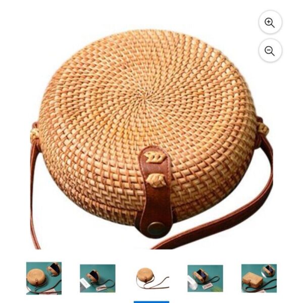 Round Hand Woven Straw Basket Purse Crossbody Bag Boho Cute!