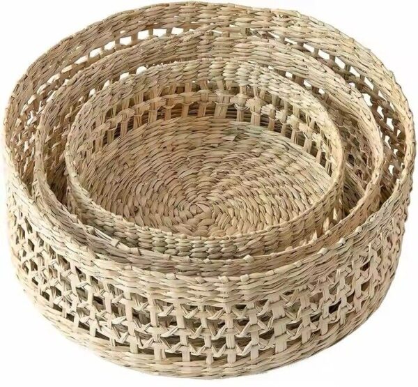 Round Handwoven 3 Piece Set Ratan Wicker Baskets BOHO Bohemian Wall Decor - Image 2