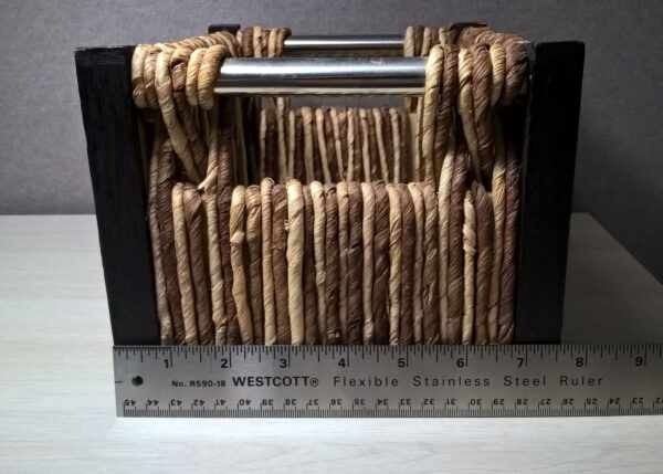 Rustic 10" Rectangular Woven Basket Jute? Fibers W/ Wood Corners & Metal Handles - Image 5